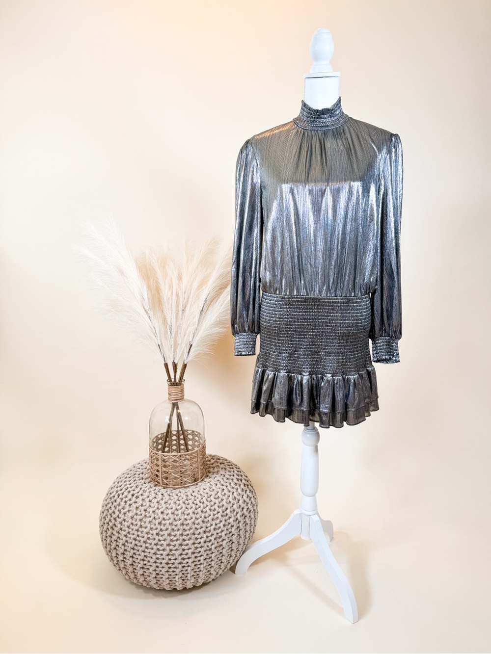 Retrofete Metallic Silver Mini Dress